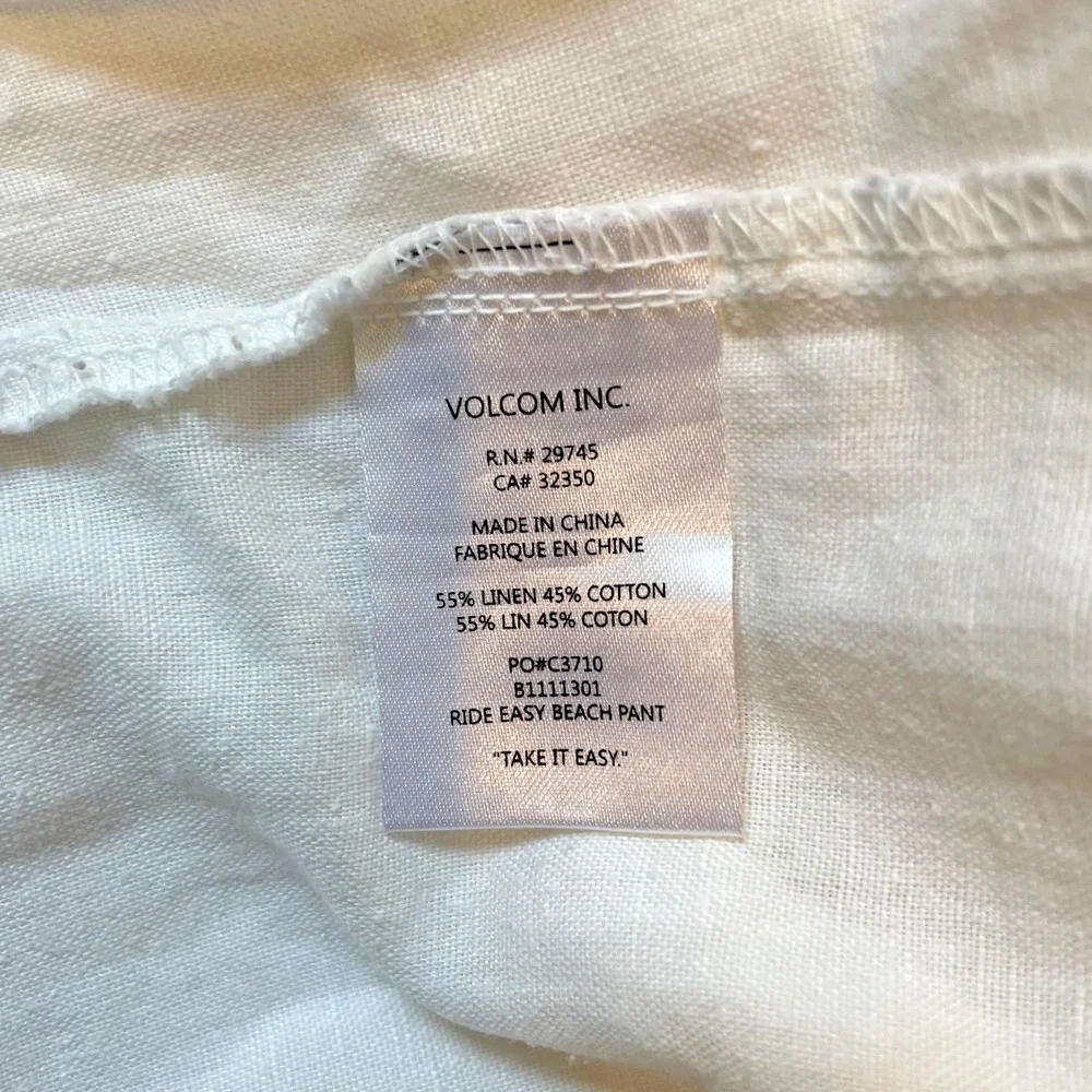 Volcom‎ Womens Sun Spent Wide Leg Linen Blend Ivory Pocket Pants, Large Size 14